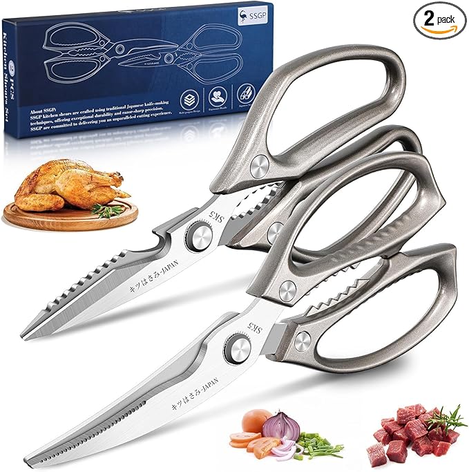SSGP Kitchen Shears Set, All Purpose Heavy Duty Poultry Shears, Sharp Japanese Meat Scissors, Dishwash Safe Stainless Steel Kitchen Scissors for Food, Chicken Bones, Turkey, Christmas Gifts Women Men by Unknown