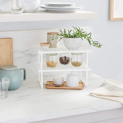 Amazon Basics Space-Saving Stackable Metal Kitchen Cabinet Organizer Shelves for Dishes, Pantry Organization, 12.5" L x 8" D x 4.5" H, Set of 2, White - Image 7