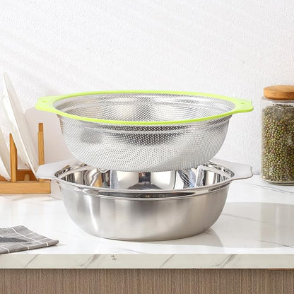 Colander Stainless Steel Microporous, 5QT Large Capacity Rice Washer with Mixing Bowl, 12.5’’Rice Strainer Bowl Set with Handle, Food-Grade Strainers and Colanders for Washing Rice, Pasta - Image 7