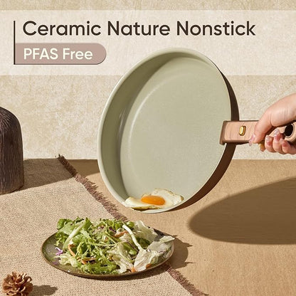 CAROTE Ceramic Cookware Set, Pots and Pans Set Non Stick with Detachable Handle, RV Kitchen Cooking Set, Induction & Oven Safe, PFAS and PFOA Free, Pistachio Green 19 Pcs - Image 3