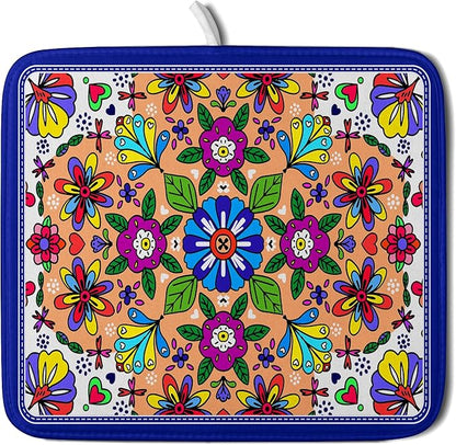 Mexican Talavera Dish Drying Mat Navy Blue Microfiber Dish Drain Pad for Kitchen Decor by Giwawa