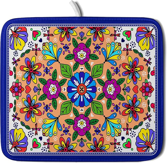 Mexican Talavera Dish Drying Mat Navy Blue Microfiber Dish Drain Pad for Kitchen Decor by Giwawa