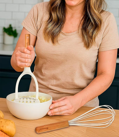 Large Silicone Cooking Utensils Set, 10Pcs Nonstick Kitchen Utensil Set with Wooden Handle, Heat Resistant Silicone Utensils for Cooking, BPA Free Spatula Set with Turners Spoon Ladle Skimmer(White) - Image 5