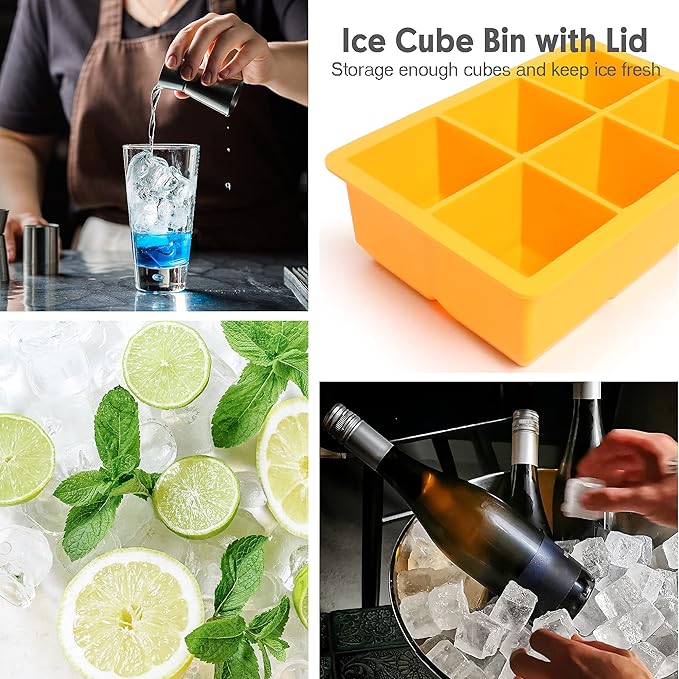 Excnorm Silicone Ice Cube Trays 3 Pack - Large Size Silicone Ice Cube Molds with Leak Proof Removable Lid Square Ice Cube Tray And BPA Free for Cocktail,Whiskey, Stackable Flexible Ice - Image 9