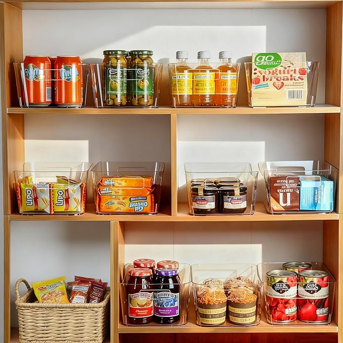 Hudgan 8 Pack Clear Pantry Organizer Bins for Kitchen, Clear Plastic Storage Bins for Bathroom, Pantry Organizer Containers for Home Edit, Drawer, Under Sink, Fridge