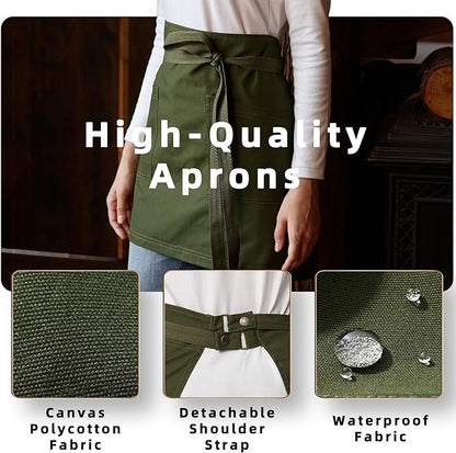 Unisex Waist Apron Half Bistro Apron Server Aprons with Pockets Waterproof 4251BY