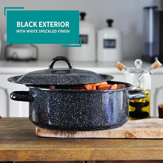 Mirro 4.5 Quart Traditional Vintage Style Black Speckled Enamel on Steel Dutch Oven with Lid, (MIR-10701) - Image 5