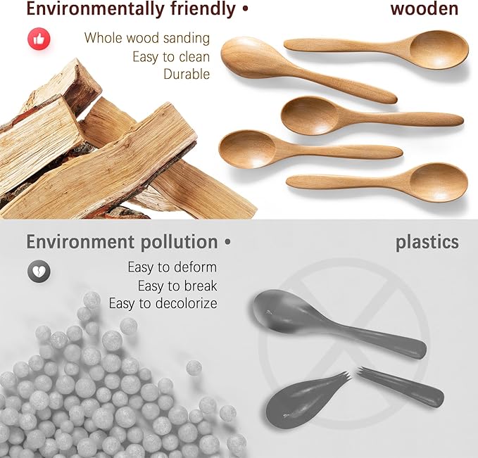 7 PCS Small Wooden Spoons, 5.8 Inch Honey Spoons for Tea, Schima Wooden Honey Teaspoon for Coffee, Little Tiny Wood Spoons, Bamboo Table Spoon for stirring, Wooden Spoons for Utensils Set - Image 4