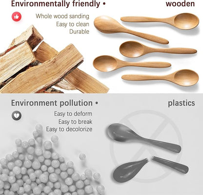 7 PCS Small Wooden Spoons, 5.8 Inch Honey Spoons for Tea, Schima Wooden Honey Teaspoon for Coffee, Little Tiny Wood Spoons, Bamboo Table Spoon for stirring, Wooden Spoons for Utensils Set - Image 4