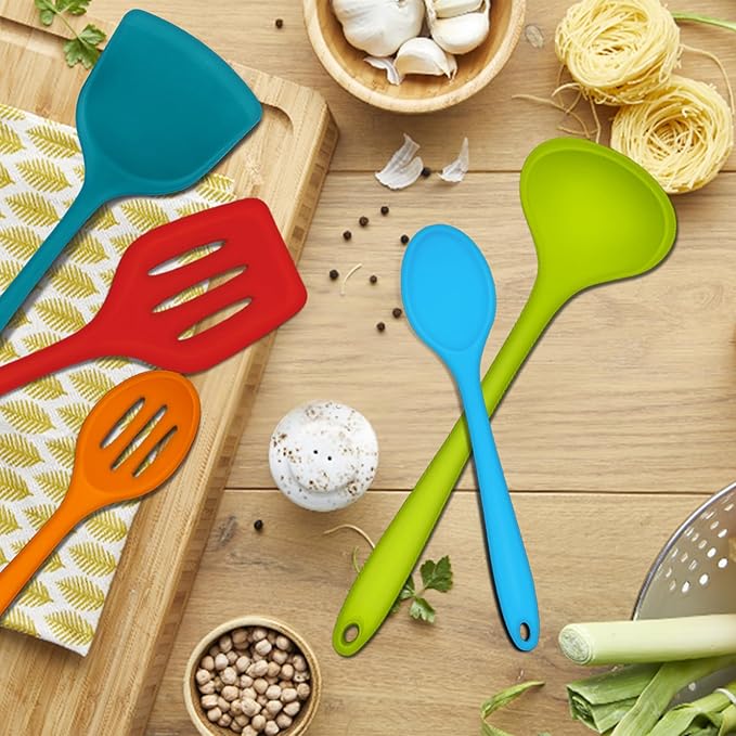 E-far 10 Pcs Silicone Cooking Utensils Set, Heat Resistant Kitchen Utensil Set for Nonstick Cookware, Kitchen Cooking Tools with Spatula, Spoon, Slotted Turner, Non-Toxic & Dishwasher Safe (Colorful) - Image 8