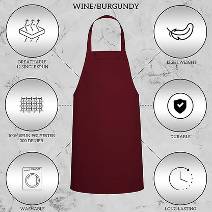 GREEN LIFESTYLE 12 Pack Professional Chef Apron – Grilling Aprons for Men, Waterproof Cooking Apron for BBQ, Work or Restaurant Use, Kitchen Aprons for Women – Burgundy, No Pockets - Image 4