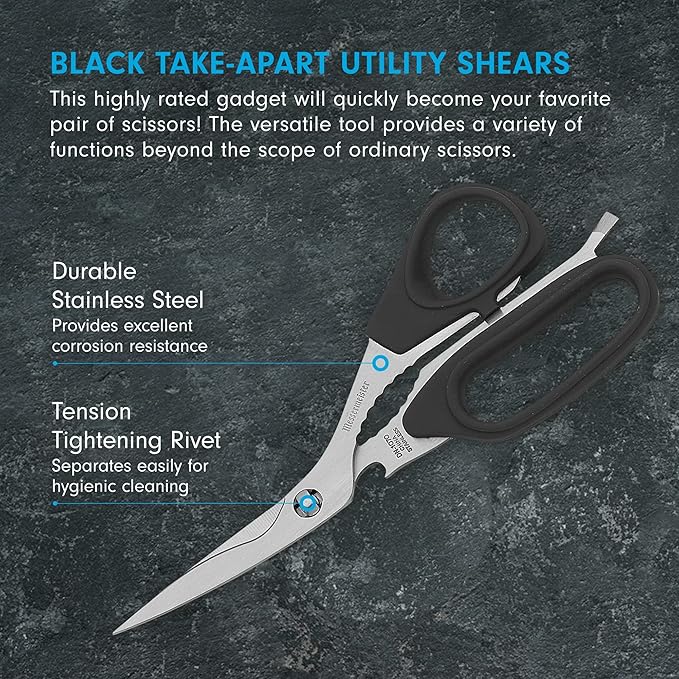 Messermeister 8.5-Inch Take-Apart Utility Shears, Black - Includes Screwdriver, Nut Cracker, Jar Lid Opener/Gripper, Bottle Opener & Bone + Twig Cutter - Suitable for Right-Handed Users - Image 2
