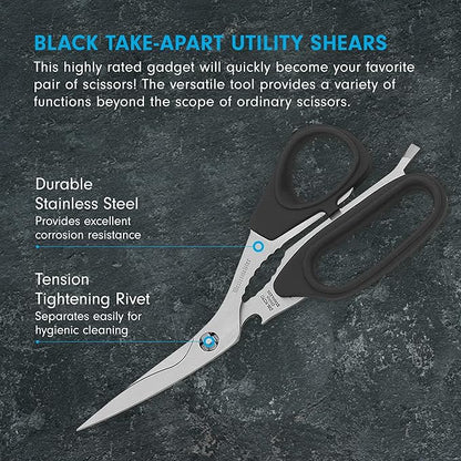 Messermeister 8.5-Inch Take-Apart Utility Shears, Black - Includes Screwdriver, Nut Cracker, Jar Lid Opener/Gripper, Bottle Opener & Bone + Twig Cutter - Suitable for Right-Handed Users - Image 2