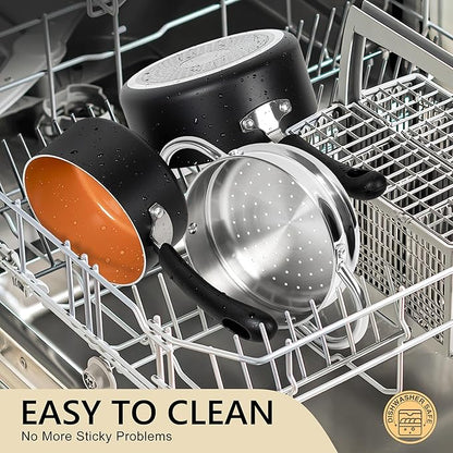 MICHELANGELO Nonstick Sauce Pan with Lid, 1QT & 2QT Ceramic Saucepan Set with Steamer, Small Copper Saucepans Set, Multipurpose Sauce Pots for Cooking, PFAS-FREE, Dishwasher Safe - Image 6