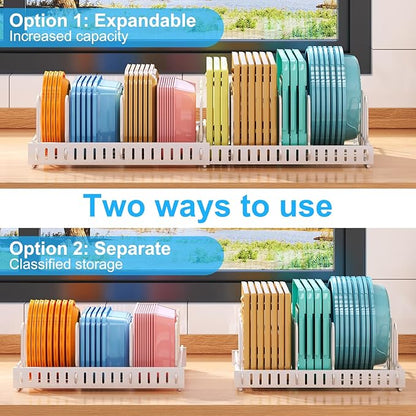 X-cosrack Expandable Food Container Lid Organizer,Large Capacity Adjustable 10 Dividers Detachable Lid Organizer Rack for Cabinets, Cupboards, Pantry Shelves, Drawers to Keep Kitchen Tidy,White - Image 4
