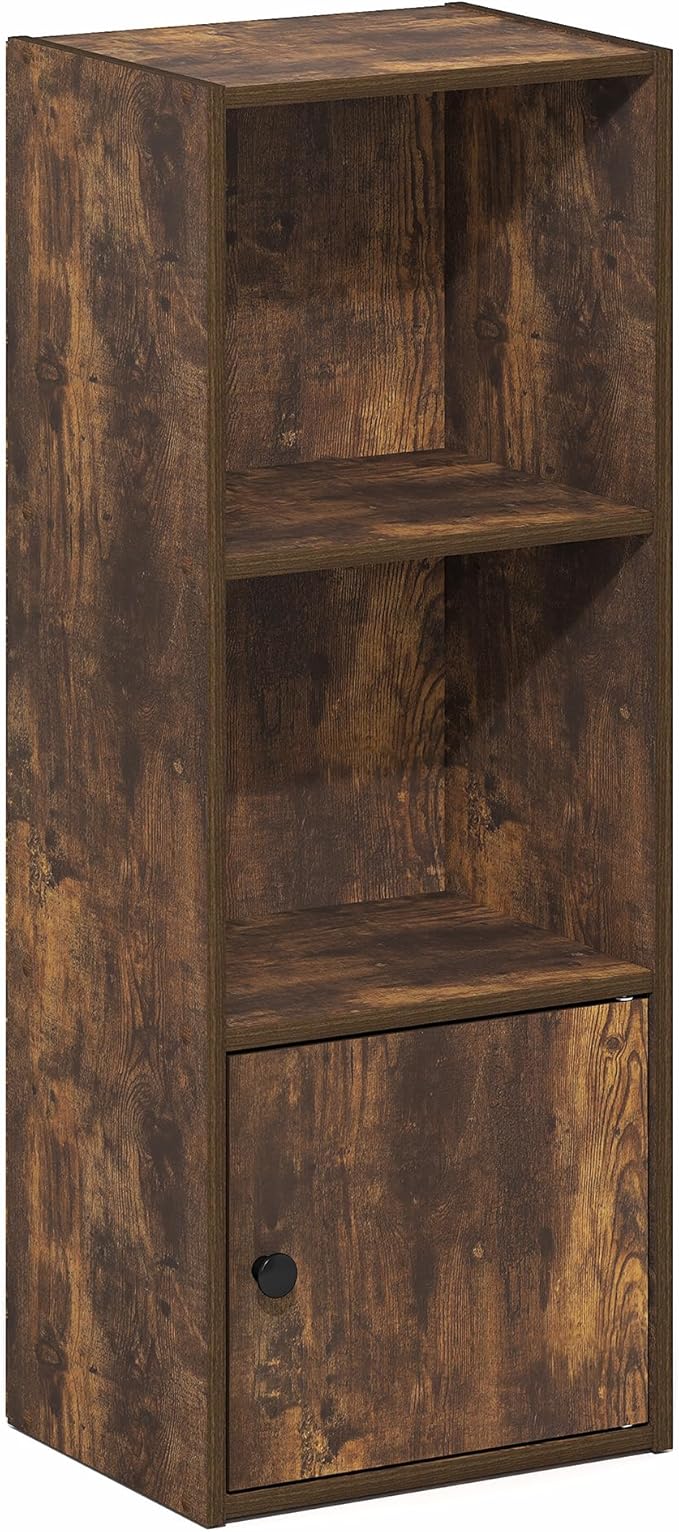 Furinno LUDER Book Shelf, 3-Tier Bookshelf with Open Shelf, Standing Bookcase with 1 Door Cabinet, 9.3 x 12 x 31.5, for Organization and Storage, for Living Room, Bedroom, Home Office, Amber Pine - Image 6