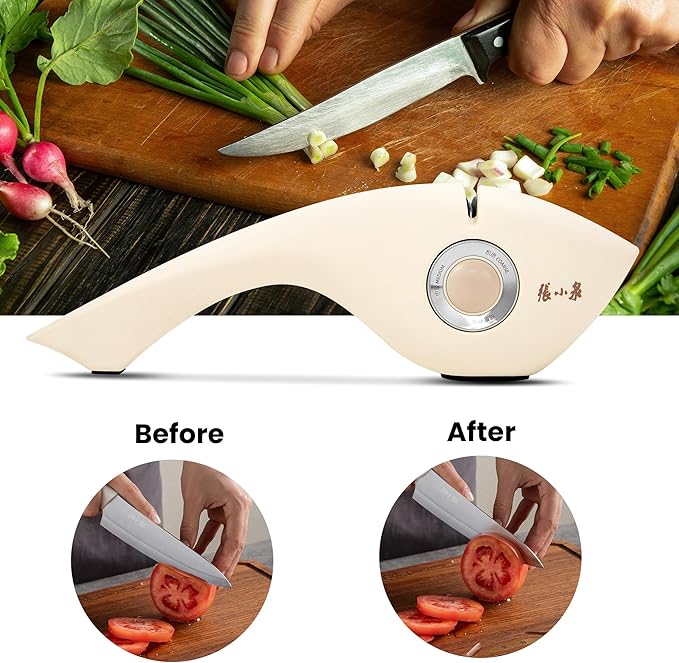3-Stage Manual Knife Sharpener with Diamond & Ceramic for Repairs, Restores, Polishes Blades Ergonomic Grip & Non-Slip Base for Kitchen