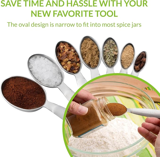 Spring Chef Stainless Steel Measuring Spoons Set of 7, Oval Metal Teaspoon & Tablespoon Measuring Spoons - Nesting Kitchen Gadgets For Baking & Cooking, Dual Measurements - Dry & Liquid Ingredients - Image 4