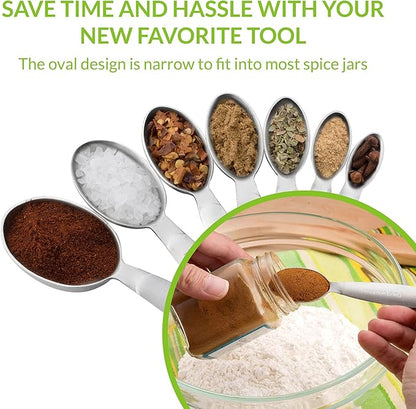 Spring Chef Stainless Steel Measuring Spoons Set of 7, Oval Metal Teaspoon & Tablespoon Measuring Spoons - Nesting Kitchen Gadgets For Baking & Cooking, Dual Measurements - Dry & Liquid Ingredients - Image 4