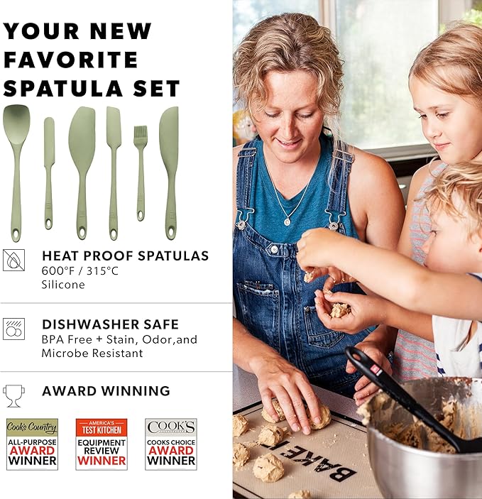 DI ORO 6-Piece Silicone Spatula Set - Rubber Kitchen Utensils for Baking, Cooking & Mixing - Heat-Resistant 600°F BPA Free Spatulas for Nonstick Cookware - Dishwasher Safe (Sage Green)