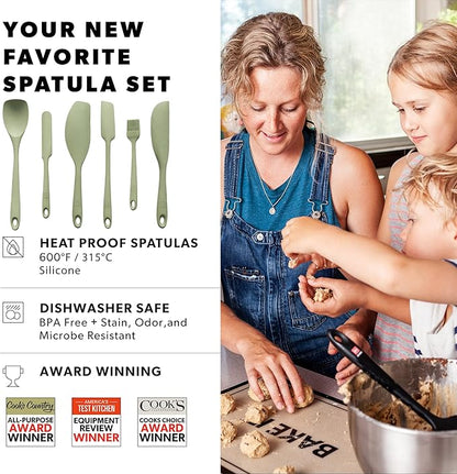 DI ORO 6-Piece Silicone Spatula Set - Rubber Kitchen Utensils for Baking, Cooking & Mixing - Heat-Resistant 600°F BPA Free Spatulas for Nonstick Cookware - Dishwasher Safe (Sage Green)