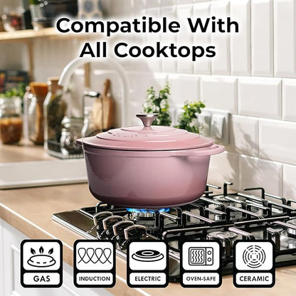 Zulay Kitchen 6 Quart Enameled Cast Iron Dutch Oven Pot with Lid – Premium Durability & Oven Safe up to 500°F – Heavy Duty Cookware Perfect for Bread Baking, Stews, Braising & Roasting - Pink - Image 6