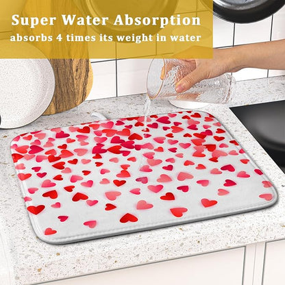 Valentines Dish Drying Mat for Kitchen Counter Hearts Holiday Microfiber Absorbent Dish Draining Reusable Washable Foldable 16"x18" - Image 7