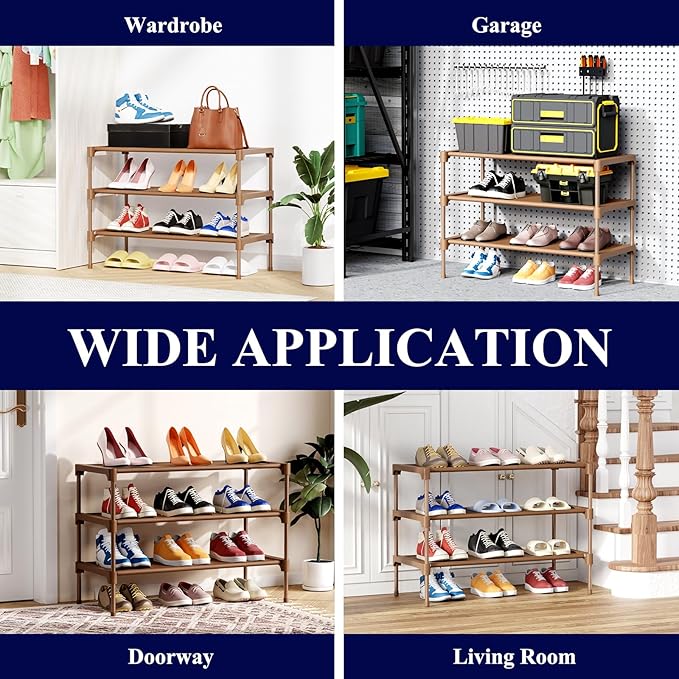 Kitsure Shoe Rack - Non-Woven Shoe Rack Shelf, Shoe Organizer for Closet, Entryway, Garage & Corridor, Stackable Shoe Shelves, 27.5" Wide - 3 Tier, Brown - Image 7