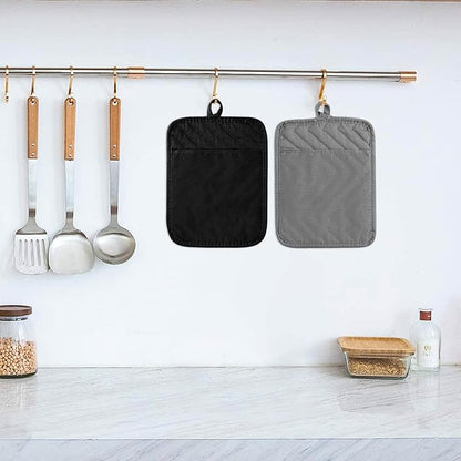 GROBRO7 5Pack Pot Holders for Kitchen Heat Resistant Cotton Potholder Multipurpose Hot Pad Machine Washable Oven Mitts with Pocket Potholders for Baking and Cooking 8.9 x 6.9 in Gray Black - Image 4