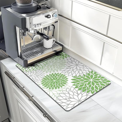Findosom 2PCS 12" x 20" Dish Drying Mat & 24" x 5.5" Sink Splash Guard, Super Absorbent & Cuttable Dish Mat Drying Kitchen Mat with Green Floral, Hide Stain Drying Mat for Kitchen Counter - Image 8
