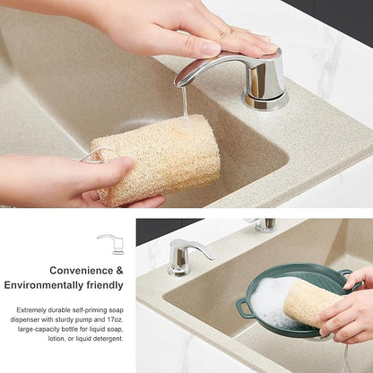 GAGALIFE Kitchen Sink Soap Dispenser with 17 Ounce Large Bottle, Built in Sink Soap Dispenser (Chrome) Soap Dispenser for Kitchen Sink Refill from Top, G080C