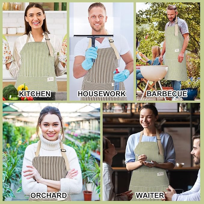 Janmercy 24 Pcs Aprons for Women Men with 2 Pockets Linen Cooking Kitchen Apron Adjustable Bib Chef Apron Bulk Aprons Unisex