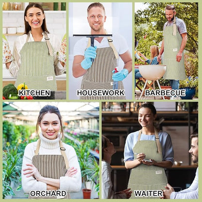 Janmercy 24 Pcs Aprons for Women Men with 2 Pockets Linen Cooking Kitchen Apron Adjustable Bib Chef Apron Bulk Aprons Unisex