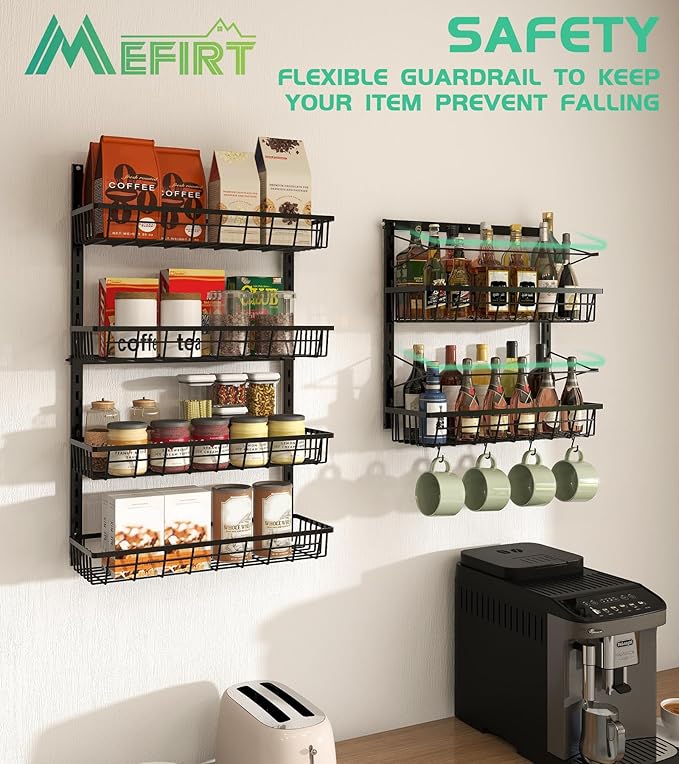 Mefirt Over The Door Pantry Organizer, Pantry Storage and Organization, 6-Tier Adjustable Hanging Baskets, Metal Wall Mount Spice Rack Seasoning Shelves for Home & Kitchen, Laundry Bathroom - Black - Image 4