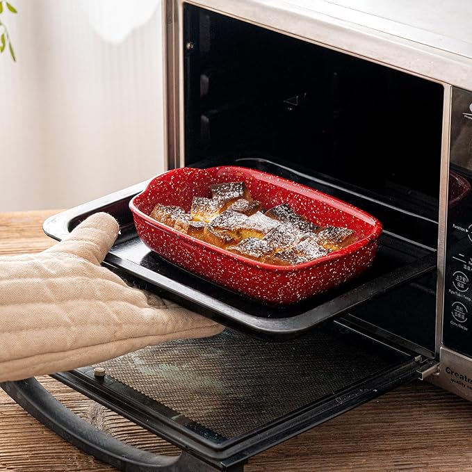 3-Pack Ceramic Lasagna Pan,Heavy-Duty Rectangular Baking Dishes, High Heat Resistant Oven-Safe Stoneware Casserole with Handles,Home Baking,Speckle Series(13.8''/12''/9.6'' Red) - Image 6