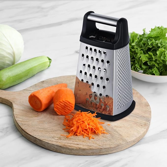 Kaishun Professional Cheese Grater, 4-Sided Stainless Steel Box Grater, Food Shredder for Cheese, Parmesan, Vegetable, Black - Image 6