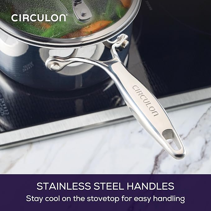 Circulon C1 Series Stainless Steel Plated Non-Stick Cookware with ScratchDefense Technology with Lid, Safe for Metal Utensils, 1.5 Litre, Polished Stainless Steel