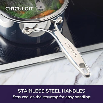 Circulon C1 Series Stainless Steel Plated Non-Stick Cookware with ScratchDefense Technology with Lid, Safe for Metal Utensils, 1.5 Litre, Polished Stainless Steel
