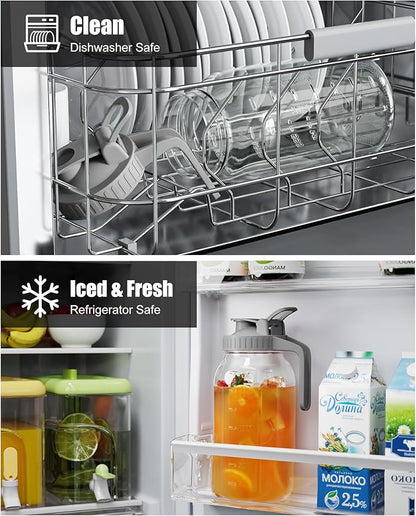 OneDream Glass Pitcher with Lid – 64oz Glass Mason Jar Pitcher with Wide Mouth, Airtight Seal, Leak-Proof, Spout Design – Ideal for Iced Tea, Sun Tea, Cold Beverages, and Home Entertaining - Image 4