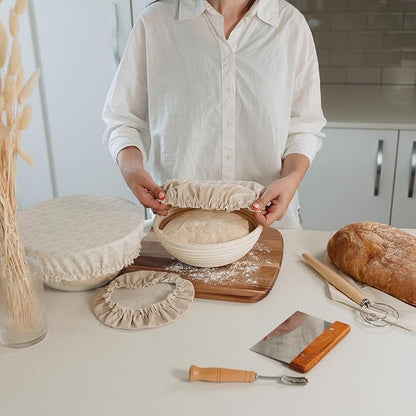 Beautiful Linen Cotton Blend Bowl Covers for Bread Proofing - Reusable Set of 3 in Varying Sizes Easily Fit Your Bowls 7" to 13" - Durable Fabric Covers, Ideal Sourdough Bread Baking Accessories - Image 2