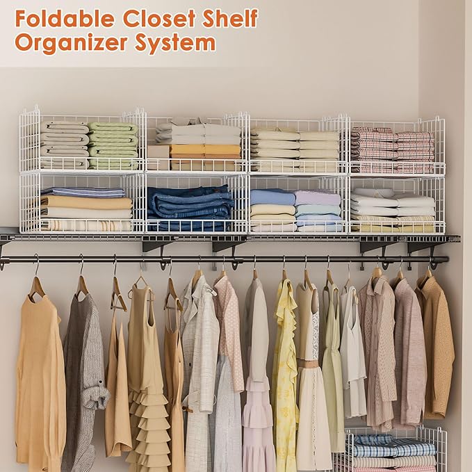 Yociyoga 8-Tier Stackable Closet Organizers and Storage Shelves, Foldable Closet Shelf Organizer, Stackable Storage Bins Drawers for Closet Organizer System, White(Patent No. 30022416) - Image 9