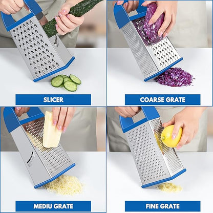 Urbanstrive Cheese Grater With Container, Professional Cheese Grater with Handle, Stainless Steel Graters for Kitchen Handheld, Box Grater with 4 Sides for Vegetables, Ginger, Potatoes (Dark Blue) - Image 3