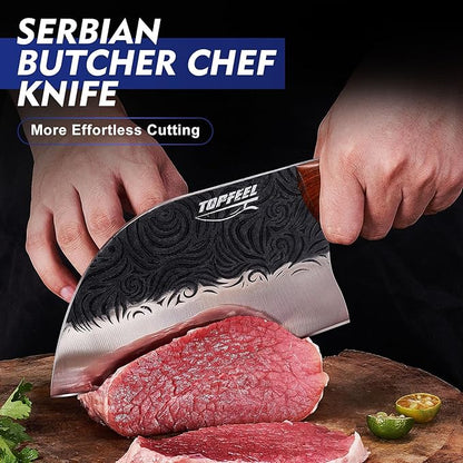 Topfeel Butcher Knife Set 5PCS, Hand Forged Kitchen Knives Set Serbian Chef Knife Set, Meat Cleaver Boning Carving Knives Set for Home、Camping、BBQ - Image 2