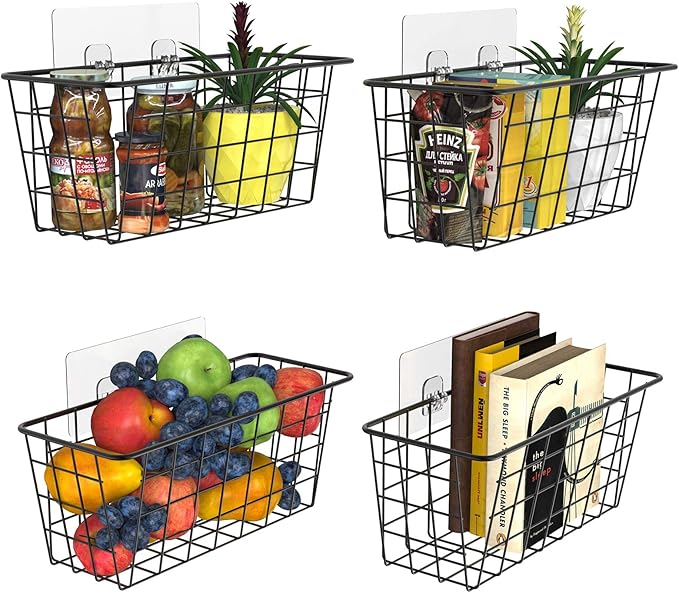 MaraFansie Over the Cabinet Door Organizer Wall Wire Baskets Hanging Kitchen Basket Shelf for Cabinet & Pantry Organization and Kitchen, Bathroom, Bedroom Storage, with Adhesive, 4 Pack - Image 8