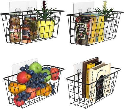 MaraFansie Over the Cabinet Door Organizer Wall Wire Baskets Hanging Kitchen Basket Shelf for Cabinet & Pantry Organization and Kitchen, Bathroom, Bedroom Storage, with Adhesive, 4 Pack - Image 8