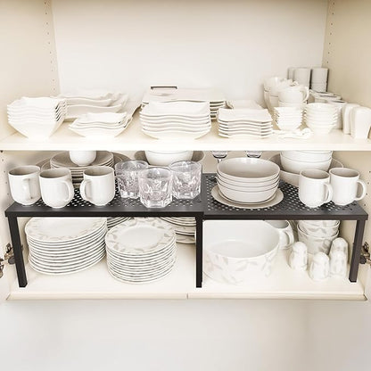 Simple Houseware Expandable Stackable Cabinet and Counter Shelf Organizer with Steel Surface, 9" D x 12.75" W x 5.9" H, Bronze - Image 2