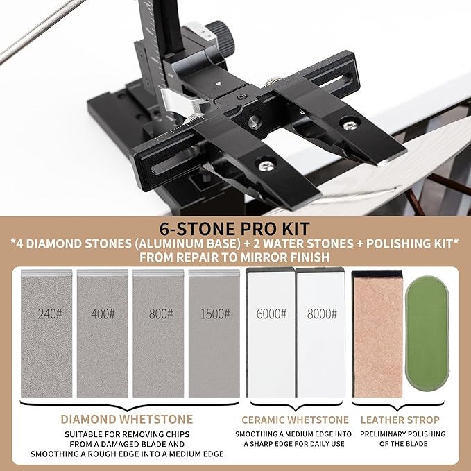 CWOVRS Knife Sharpening System, Precision Adjust Knife Sharpener 9–25°, CNC Aluminium, Dual Knife-Clip Knife Sharpening Kit W/ 360° Flip, 2-Sided Stone Clamp, 6 Stones Kit for Chef Kitchen Knives - Image 5