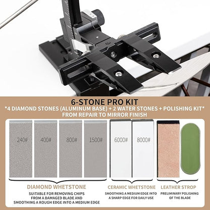 CWOVRS Knife Sharpening System, Precision Adjust Knife Sharpener 9–25°, CNC Aluminium, Dual Knife-Clip Knife Sharpening Kit W/ 360° Flip, 2-Sided Stone Clamp, 6 Stones Kit for Chef Kitchen Knives - Image 5