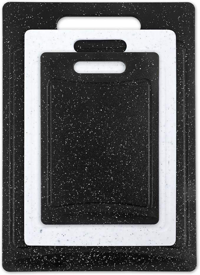 COOK WITH COLOR Non-Slip Cutting Board Set – Kitchen Essentials with Easy Grip Handle for Meat, Veggies, and Fruits, 3 Cutting Boards, Black/White - Image 7