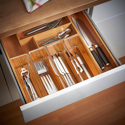 Qilinba 8 PACK Drawer Organizer Bins Bathroom Deep Drawer Silverware Organizers Clear Stackable Storage Bins for Vanity, Pantry, Office, Cabinet, Kitchen Counter Organization and Storage - Image 8